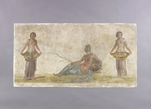 fragmento de pintura mural rio sarno y dos ninfas pompeya italia casa de las vestales 50 79 dc pintura al fresco muse